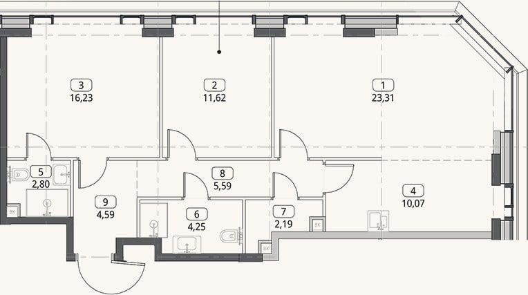 Планировка: 3-к, 80,7 м²