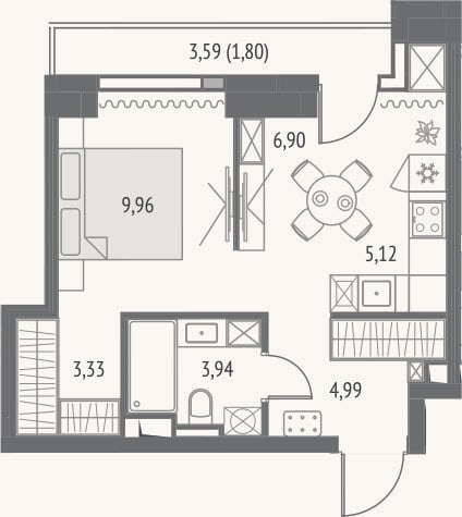 Планировка: 2-к, 32,4 м²