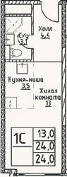 Планировка: Студия, 24 м²