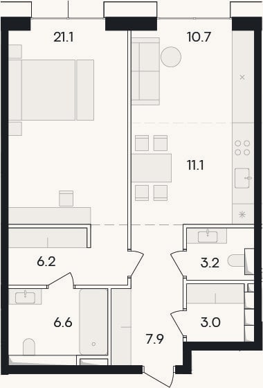 Планировка: 2-к, 69,8 м²