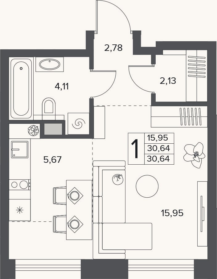 Планировка: Студия, 30,6 м²