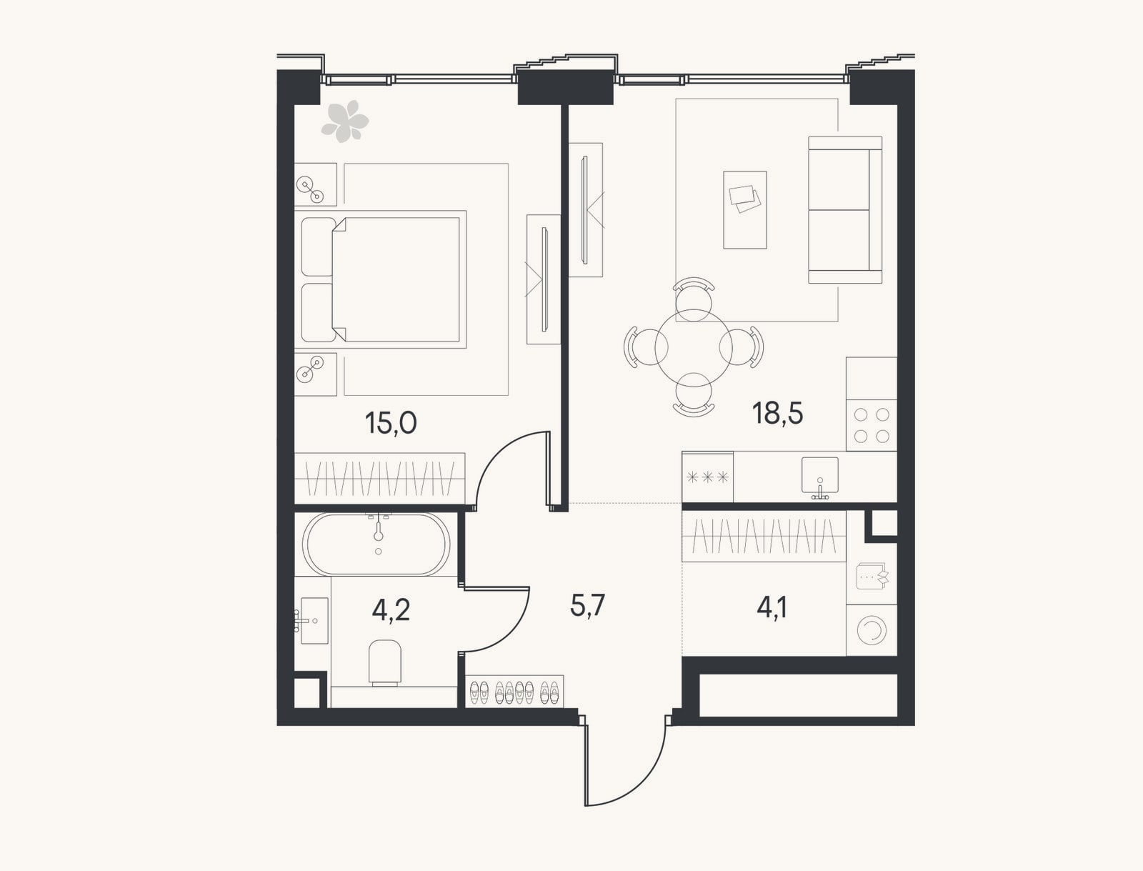 Планировка: 2-к, 47,5 м²