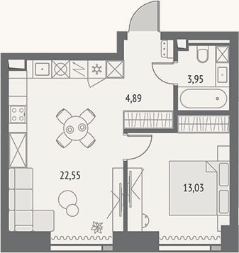 Планировка: 2-к, 44,4 м²