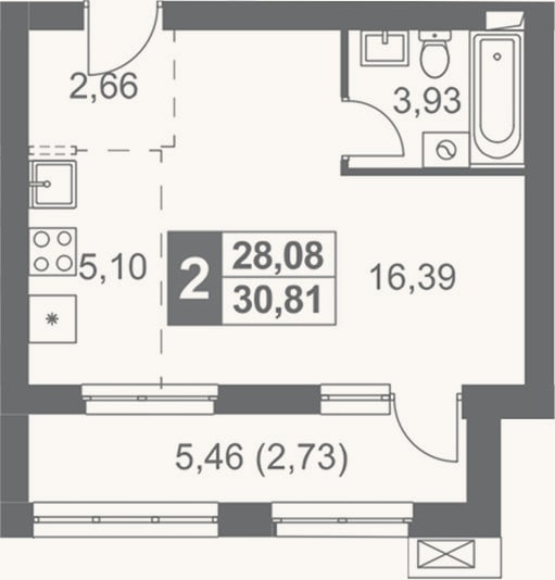 Планировка: Студия, 28,1 м²