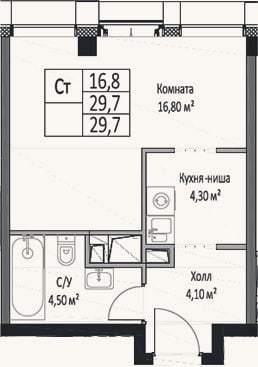 Планировка: Студия, 29,7 м²
