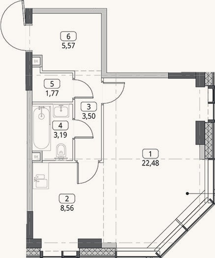 Планировка: Студия, 45,1 м²