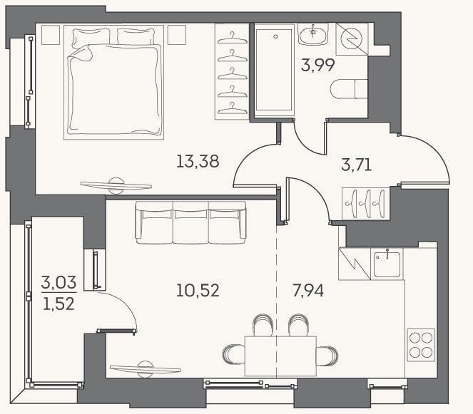Планировка: 2-к, 39,5 м²