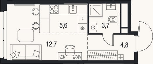 Планировка: Студия, 26,8 м²