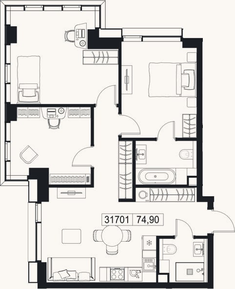 Планировка: 4+ к, 74,9 м²
