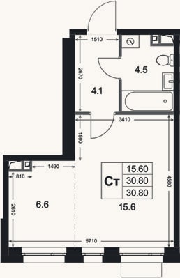 Планировка: Студия, 30,8 м²