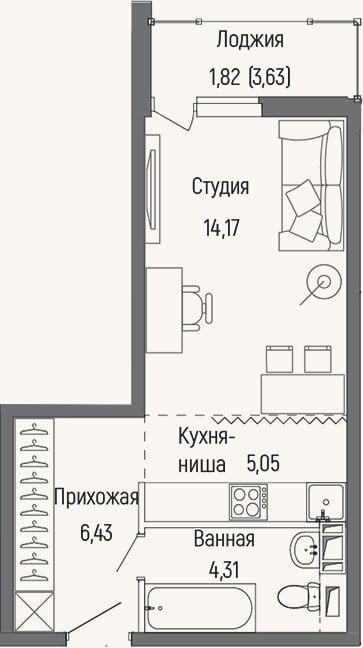 Планировка: Студия, 30 м²