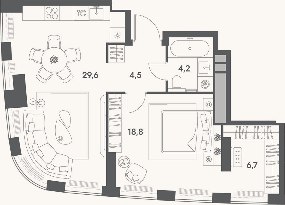 Планировка: 2-к, 63,8 м²