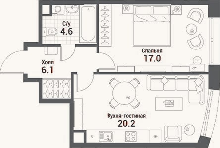 Планировка: 2-к, 47,9 м²