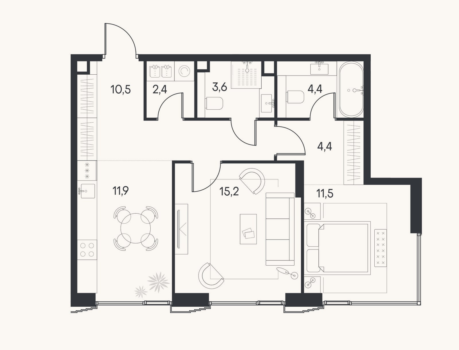 Планировка: 2-к, 63,9 м²