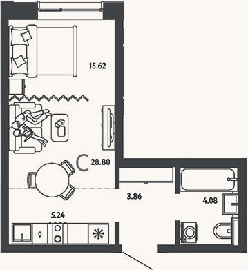 Планировка: Студия, 28,8 м²