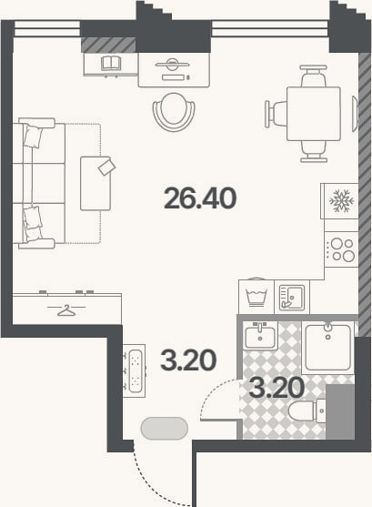 Планировка: Студия, 32,8 м²