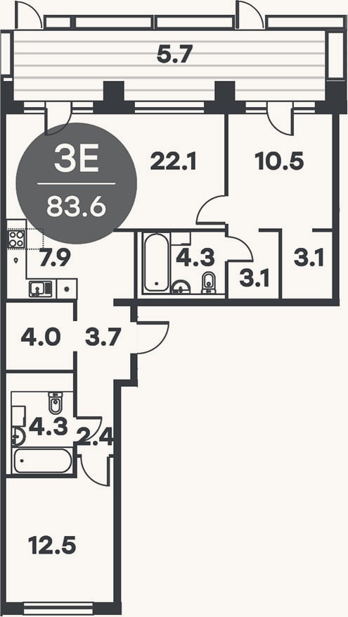 Планировка: 3-к, 82,4 м²