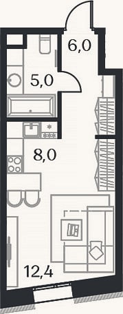Планировка: Студия, 31,4 м²