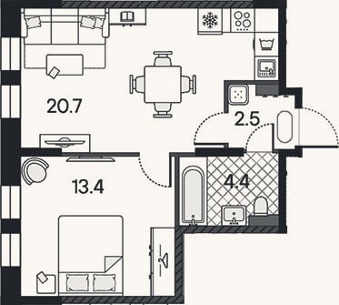 Планировка: 2-к, 41 м²