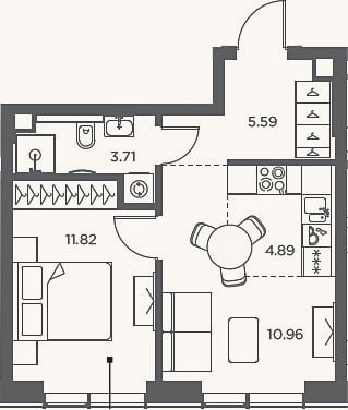 Планировка: 2-к, 37 м²