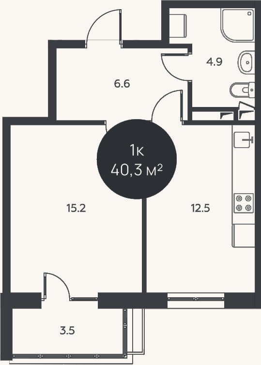 Планировка: 1-к, 39,2 м²