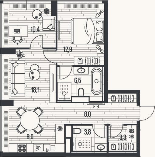 Планировка: 3-к, 71,1 м²