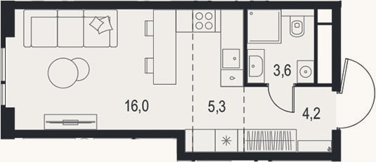 Планировка: Студия, 29,1 м²