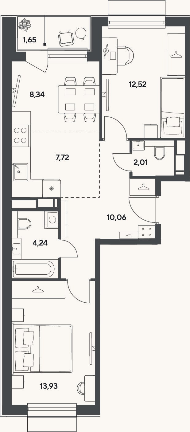 Планировка: 3-к, 58,8 м²