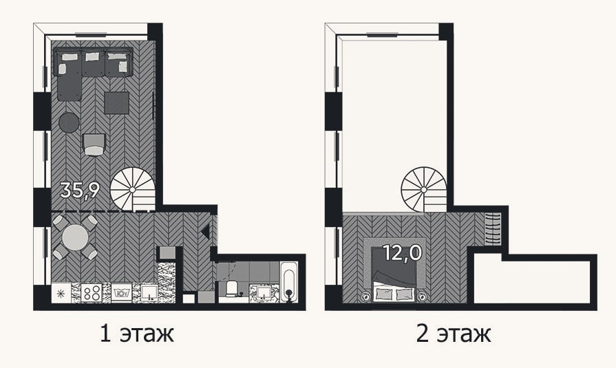 Планировка: 2-к, 47,9 м²