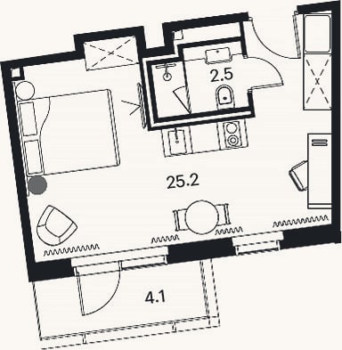 Планировка: Студия, 27,7 м²