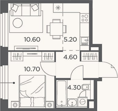 Планировка: 2-к, 35,4 м²