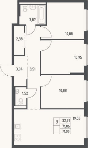 Планировка: 4+ к, 71,1 м²