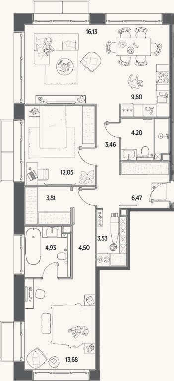 Планировка: 3-к, 82,6 м²