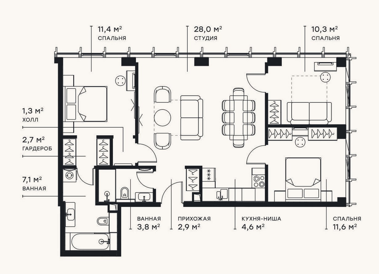 Планировка: 4+ к, 83,5 м²