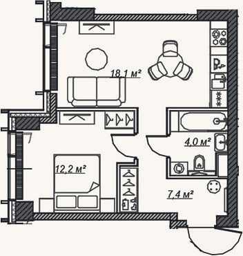 Планировка: 2-к, 41,9 м²