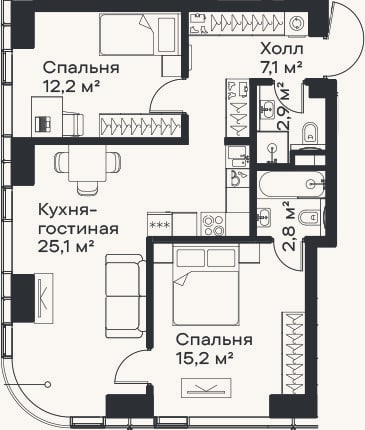 Планировка: 3-к, 65,3 м²