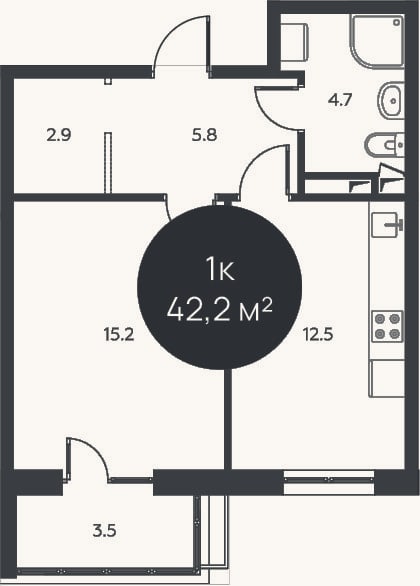 Планировка: 1-к, 41,1 м²