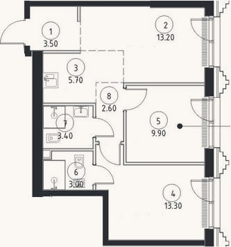 Планировка: 3-к, 54,6 м²