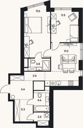 Планировка: 3-к, 71,7 м²