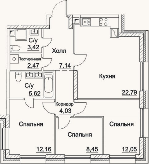 Планировка: 4+ к, 78,1 м²