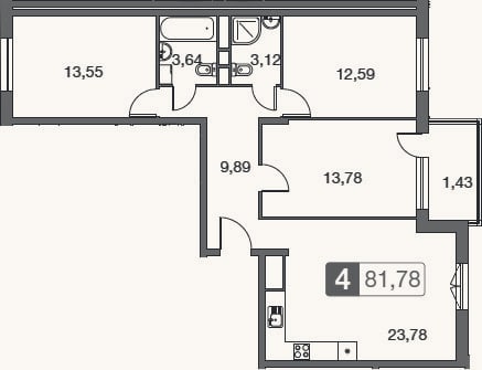 Планировка: 4+ к, 81,1 м²