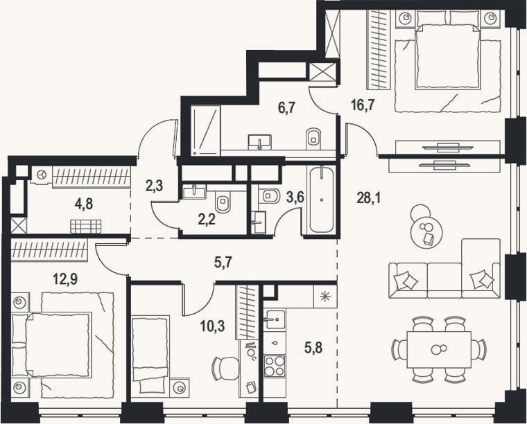 Планировка: 4+ к, 99,1 м²