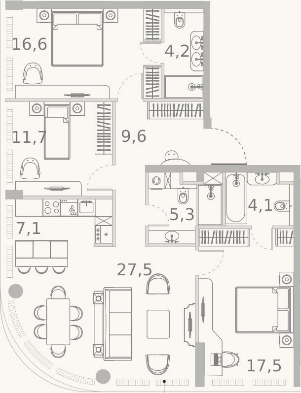 Планировка: 4+ к, 104,7 м²