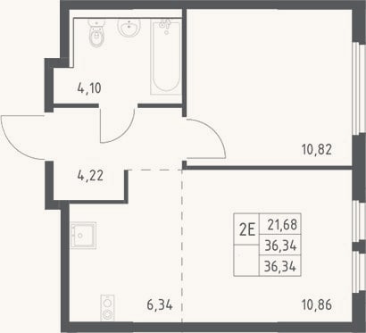 Планировка: 2-к, 36,3 м²