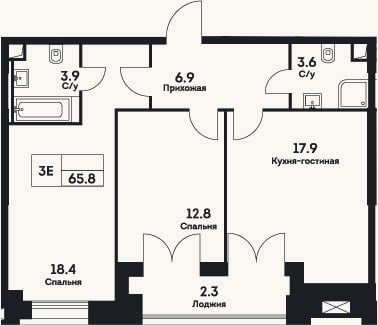 Планировка: 3-к, 63,5 м²