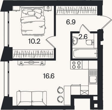 Планировка: 2-к, 36,3 м²