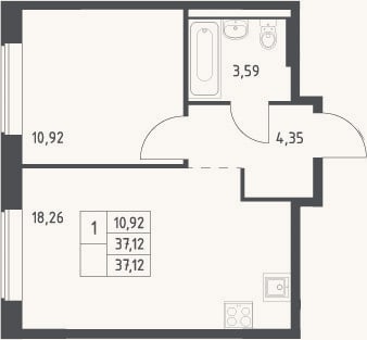 Планировка: 2-к, 37,1 м²