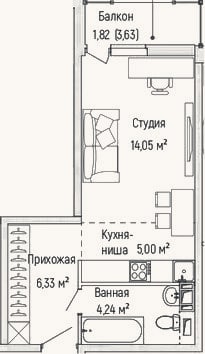 Планировка: Студия, 29,6 м²