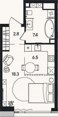 Планировка: Студия, 35 м²