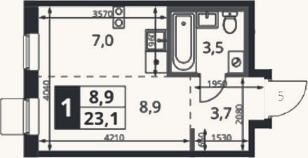 Планировка: Студия, 23,7 м²